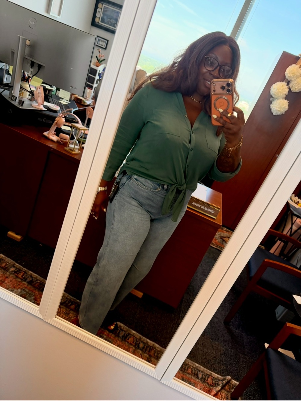 Tie-Front Button Down Tie Front Shirt in Sage Green🐛